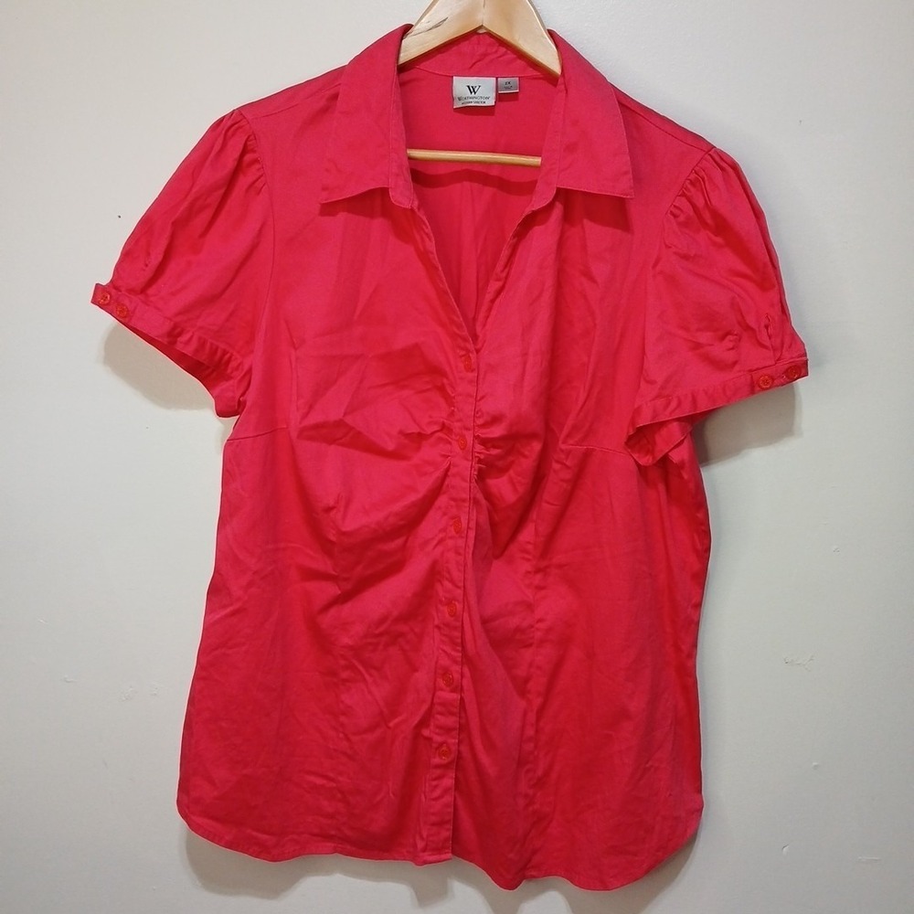 Vintage Worthington Button-up Cap Sleeve Blouse 2X Bright Pink Needs  Ironing